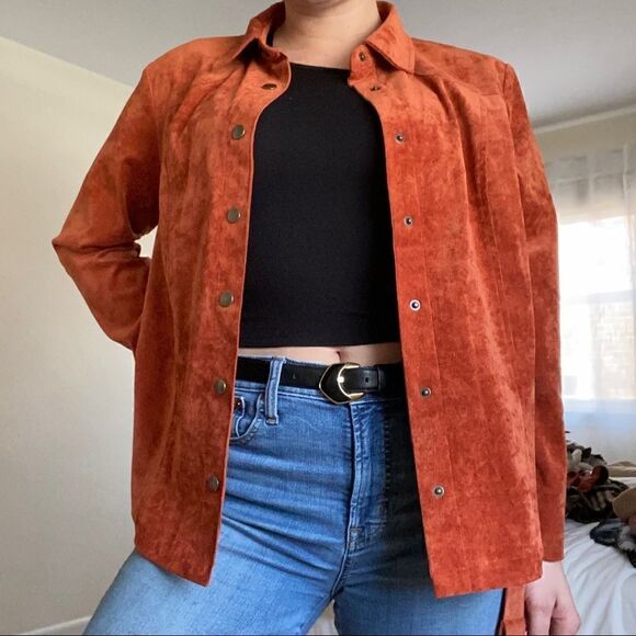 Corduroy Burt Orange Rust Belted Button Down - Picture 14 of 15